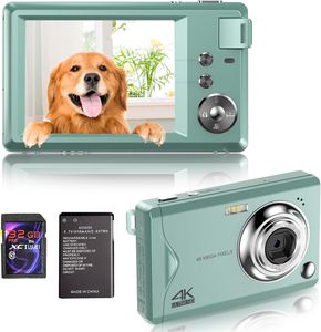 Fine Life Pro kompakte Digitalkamera, 4K HD 1080P 48MP Fotokamera mit 32 GB SD-Karte, 16-fachem Digitalzoom, elektronischer Bildstabilisator, Grün