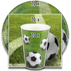 tradingbay24 Party-Set Fußball (60-teilig: Servietten, Teller, Becher) tbK0048 Einweg-Party-Set Party-Deko-Set Football Soccer