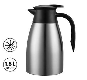 Thermoskanne Edelstahl, Isolierkanne 1,5 Liter, Kaffeekanne Thermo, Doppelschichtige Vakuumisolierung, Kaffeekanne aus Edelstahl 304 (Silber) Thermoskanne Edelstahl, Isolierkanne 1,5 Liter, Kaffeekanne Thermo, Doppelschichtige Vakuumisolierung, Kaffeekanne aus Edelstahl 304 (Silber)