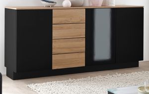 Sideboard "Savanna" schwarz Hochglanz und Eiche Kommode 181 cm