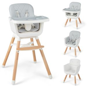 Detská vysoká stolička COSTWAY 6 v 1 s 5-bodovými bezpečnostnými pásmi, vysoká stolička pre deti od 6 do 36 mesiacov, nosnosť 25 kg (sivá)