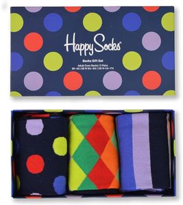 3er Pack Happy Socks Big Dots Baumwoll-Socken gemusterte Alltags-Strümpfe in Geschenk-Box SXBDO08-0201 Bunt, Größe:41-46