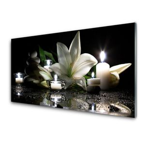 Glasbilder 100x50 Wandbild Druck auf Glas Steine Blume Kerzen Kunst