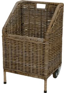 KRINES HOME Holzwagen / Aufbewahrungskorb aus Kubu-Rattan Naturrohr / Zeitungswagen