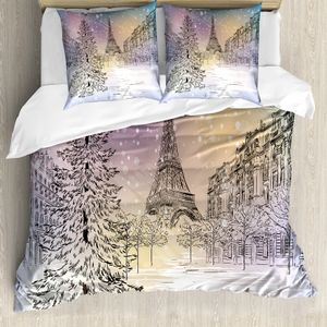 ABAKUHAUS Winter Bettbezug, Winter-Tag in Paris, Milbensicher Allergiker geeignet mit Kissenbezügen, 200 cm x 200 cm - 80 x 80 cm, rosa, Weiß,