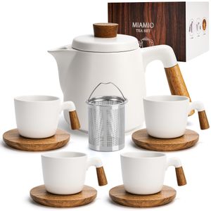 MIAMIO - 1 Liter Keramik-Teekannen-Set mit Siebeinsatz und 4 Keramik-Tassen