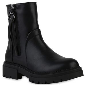 VAN HILL Damen Leicht Gefütterte Plateau Boots Stiefeletten Zipper Schuhe 840494, Farbe: Schwarz, Größe: 39