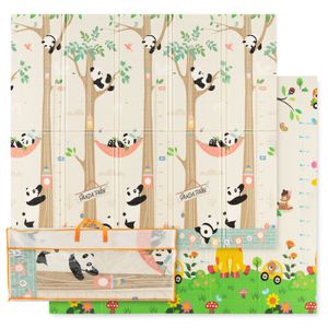 Skládací podložka na hraní pro děti COSTWAY, oboustranná podložka pro děti, podložka na plazení z materiálu XPE, 200 x 180 cm (žirafa panda)