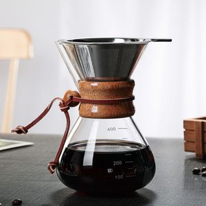 400ml Hitzebeständiges Glas mit hohem Borosilikatgehalt, Handgepresste Kaffeekanne mit Holzchips + Filter