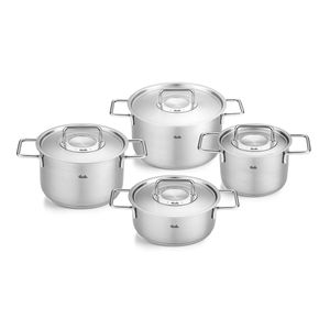 Fissler Pure Collection / Edelstahl-Kochtopfset, 4-teilig, Töpfe mit Metall-Deckel (3 Kochtöpfe,1 Bratentopf) - Induktion