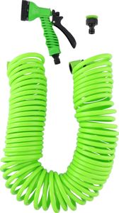 Kinzo Flexibler Gartenschlauch 15 Meter Inkl. Düse und Schnellkupplung - 7 Sprühfunktionen - Spiralschlauch - UV-beständig - PVC - Grün