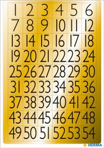 Herma 4146 VARIO Zahlen - 13 x 12 mm - 1 bis 100 - schwarz auf Goldfolie - 216 Sticker