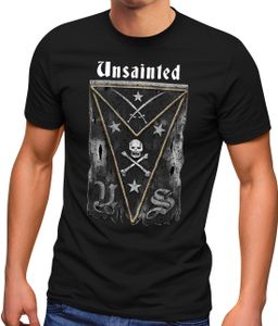 Herren T-Shirt Totenkopf Piratenflagge Unsainted Skull Fashion Streetstyle Neverless®  schwarz L