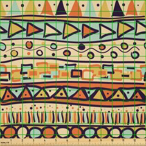 ABAKUHAUS Primitive Satin Stoff als Meterware, Mexikanische Art ethnische Doodles mit Dreiecken Kreisen Folkloric Geometric Tribal, 3 M (148 x 300 cm), Mehrfarbig