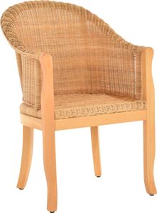 KRINES HOME Rattan-Sessel mit Holzbeinen, Sessel aus echtem Rattan - Rattanstuhl Club (Honig)