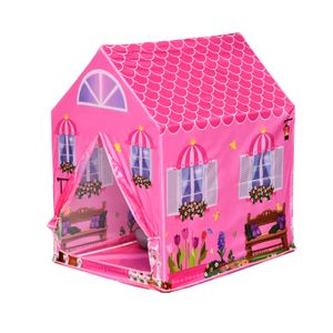HOMCOM Kinderspielhaus Prinzessin Spielzelt Hausmuster 2 Türen ab 3 Jahren Rollenspiel Polyester Rosa 93 x 69 x 103 cm