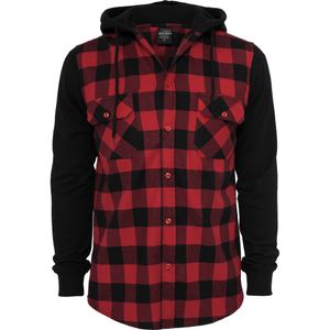 Pánská košile Urban Classics Hooded Checked Flanell Sweat Sleeve Shirt blk/red/bl - XL