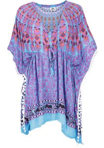 Poncho, Kaftan, Tunika, Minikleid, Damen Übergröße, Kurzarm Strandbluse - Blau/violett, Viskose, Blusen & Tunikas