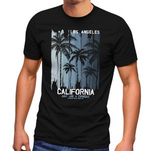 Neverless® Herren T-Shirt Los Angeles California USA Sommer Bedruckt Aufdruck Print Surfing Fashion Streetstyle schwarz 4XL