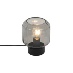 QAZQA - Modern Klassische Tischlampe schwarz mit Rauchglas - Stiklo I Wohnzimmer I Schlafzimmer - Rund - LED geeignet E27
