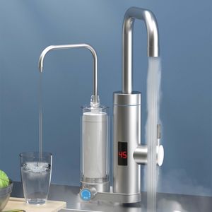 Küchenarmatur, 2-in-1 Wasserhahn, Elektrischer Mischbatterie, 30-60° Temperaturanzeige, 360° drehbar, 3300W 3-Sekunden-Aufheizung, Filterbares Wasser