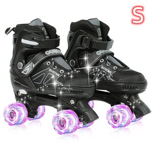 Kinder Rollschuhe mit Leuchtenden Rädern Roller Skates Inline Skates Verstellbar Größe 31-34 (Schwarz)