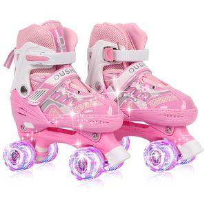 Skates Kinder Rollschuhe 8 Räder verstellbar Größe M(32-37) Kinder Inlineskates blinkende Rosa