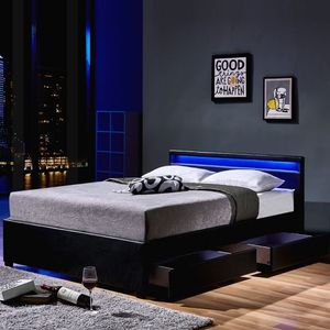 HOME DELUXE - LED Bett NUBE mit Schubladen 180 x 200 Schwarz Polsterbett Bett inkl. Lattenrost