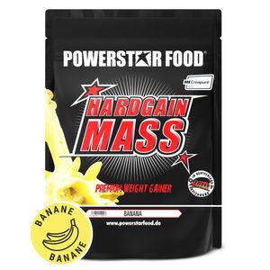 Powerstar HARDGAIN MASS 1600g | PREMIUM WEIGHT GAINER ohne Zucker-Zusatz | Masse, Kraft & Muskelaufbau | Mass Gainer Shake mit Kreatin | Banana