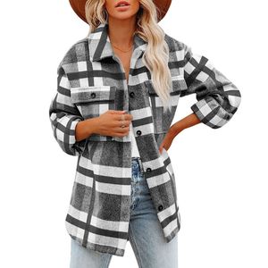 Lässige Damen-Hemdjacke mit Karomuster, gebürstetem Flanell, Knopfleiste und Taschen XXL