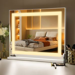 VANITII Lustro do makijażu Hollywood 58 cm x 46 cm Pasek świetlny LED Regulowane 3 tryby oświetlenia Lustro do makijażu do łazienki / toaletki Biały VANITII Lustro do makijażu Hollywood 58 cm x 46 cm Pasek świetlny LED Regulowane 3 tryby oświetlenia Lustro do makijażu do łazienki / toaletki Biały