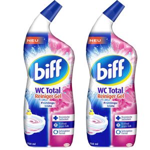 2 Flaschen a 750 ml biff WC Total Reinigungs-Gel Frühlingsblüte