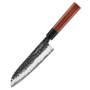 Kirosaku Santoku Kohlenstoffstahl Messer (330mm länge) - Handgeschmiedete Japanische Küchenmesser - Superscharfes Messer mit Holzgriff