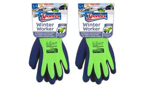 Spontex 2er Pack Größe L (blau oder grün) Winter Worker Handschuhe Arbeitshandschuhe Innenfütterung für hohen Kälteschutz Latexbeschichtung Farbe nicht frei wählbar