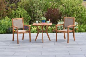 Merxx Gartenmöbelset "Castilla" 3tlg. mit Bistro Tisch 70 x 70 cm - Akazienholz mit Kunststoffgeflecht Natur