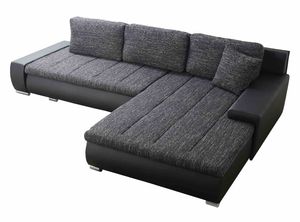 FURNIX Ecksofa TOMMASO Sofa mit Schlaffunktion Bettkasten und Kissen Couch pflegeleichter Stoff GRAU  L-NE10-MA1100
