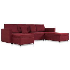 ❀ Hohe Qualität 4-Sitzer Ausziehbares Schlafsofa Sofagarnitur Wohnlandschaft-Sofa Couch Relaxsofa Stoff Weinrot