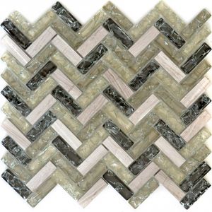 Mosani MOS87HB-0552, Mosaik, Glas, Stein, Grau, Grün, Indoor, Rechteck, 263 mm