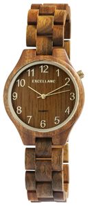 Edle Design Damen Armband Uhr aus Grün Holz Braun Analog Quarz