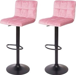 2er-Set Barhocker MCW-G87, Tresenhocker Barstuhl, höhenverstellbar  Samt rosa, Fuß schwarz