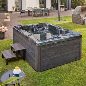 HOME DELUXE - Outdoor Whirlpool Black MARBLE inkl. Treppe und Thermoabdeckung