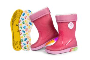 Detské čižmy do dažďa | Gumené čižmy s vyberateľnou teplou podšívkou | Extra Kaps vložka | Blikajúci efekt v podrážke | Reflexné detaily 3M Scotchlite | Vyrobené v Taliansku (22/23 - Glitter Pink)