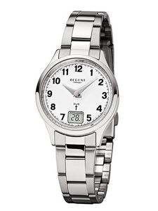 Regent Damen-Armbanduhr Elegant Analog-Digital Edelstahl-Armband silber Funkuhr-Uhr Ziffernblatt weiß URFR193