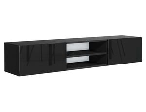 MebLocker TV Schrank Hängeschrank TV Board hängend 160cm Hängeboard, TV-Schrank Lowboard Hängeschrank Wandschrank Wohnwand für Wohnzimmer Fernsehtisch Tv möbel modern Design (Schwarz Glanz)