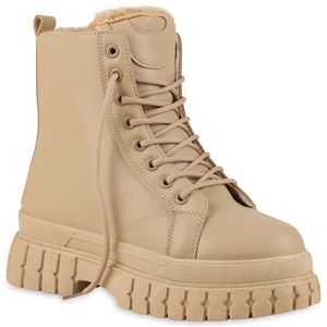 VAN HILL Damen Warm Gefütterte Plateau Boots Profil-Sohle Schuhe 837922, Farbe: Tan, Größe: 38