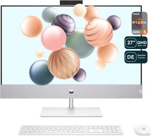 HP Pavilion All-in-One Desktop PC, Ryzen 5 5500U, 27" QHD, QWERTZ Tastatur + Maus, W11Home, 16 GB RAM | 512 GB SSD