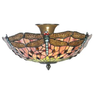Clayre & Eef Deckenlampe Tiffany Ø 40x23 cm  Rosa Metall Glas Halbkreis Libelle