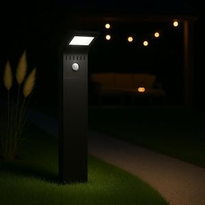 MeLiTec Solar-Gartenleuchte SO44, LED-Solarlampe Outdoor, Wegeleuchte mit Bewegungsmelder, Gartenlampe aus Kunststoff, schwarz, bis zu 8h Leuchtdauer