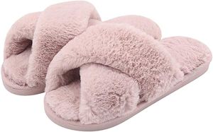 ASKSA Pantofle Dámské plyšové pantofle s kožešinou, pohodlné zimní teplé pantofle s otevřenou špičkou, růžové, velikost: 38-39