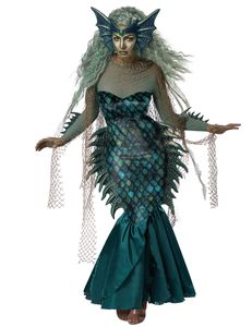 Böse-Meerjungfrau-Kostüm Meerhexe Halloween blau-grün